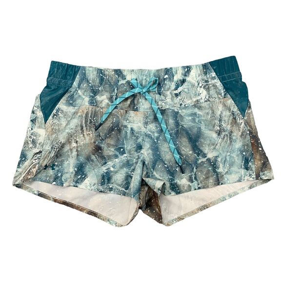 Under Armour Fusion Printed Shorts Womens L Large Blue Drawcord Lightweight - Picture 3 of 14